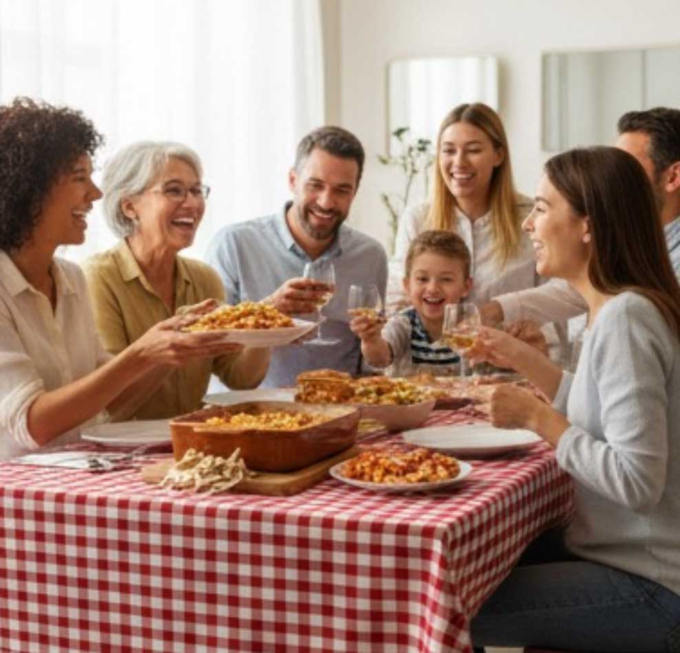 Familia compartiendo pastas Donata